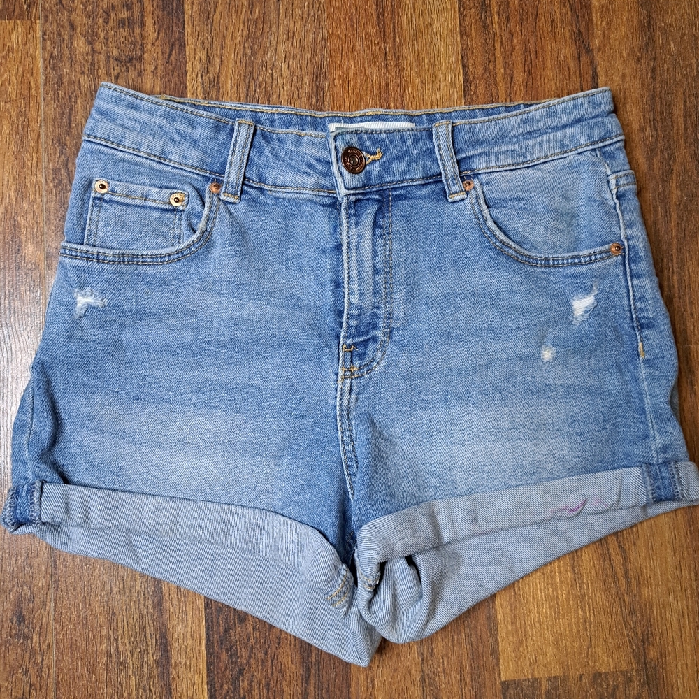 Bershka Denim Cutoff Jean Shorts Size 4 Blue Distressed Casual Summer (Ref 19 )